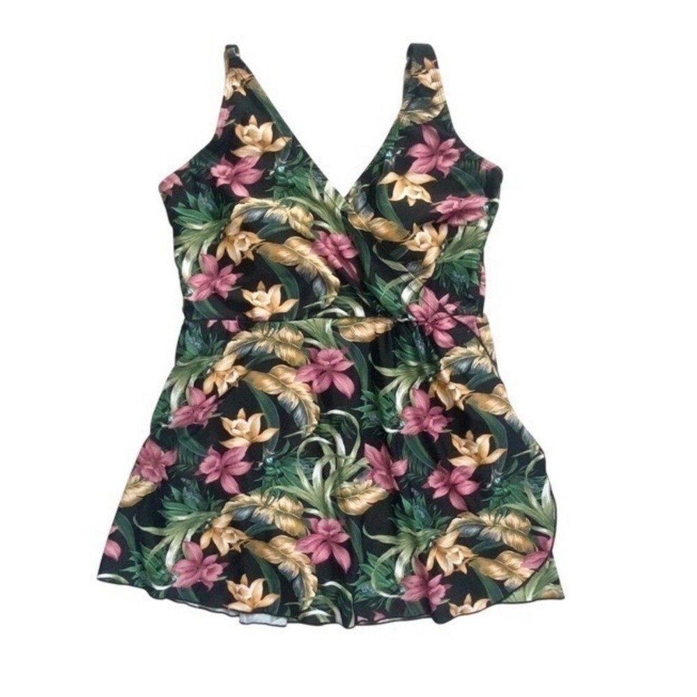 Alisha Levine Tropical Floral Swim Dress Plus-Size 14 Multicolor